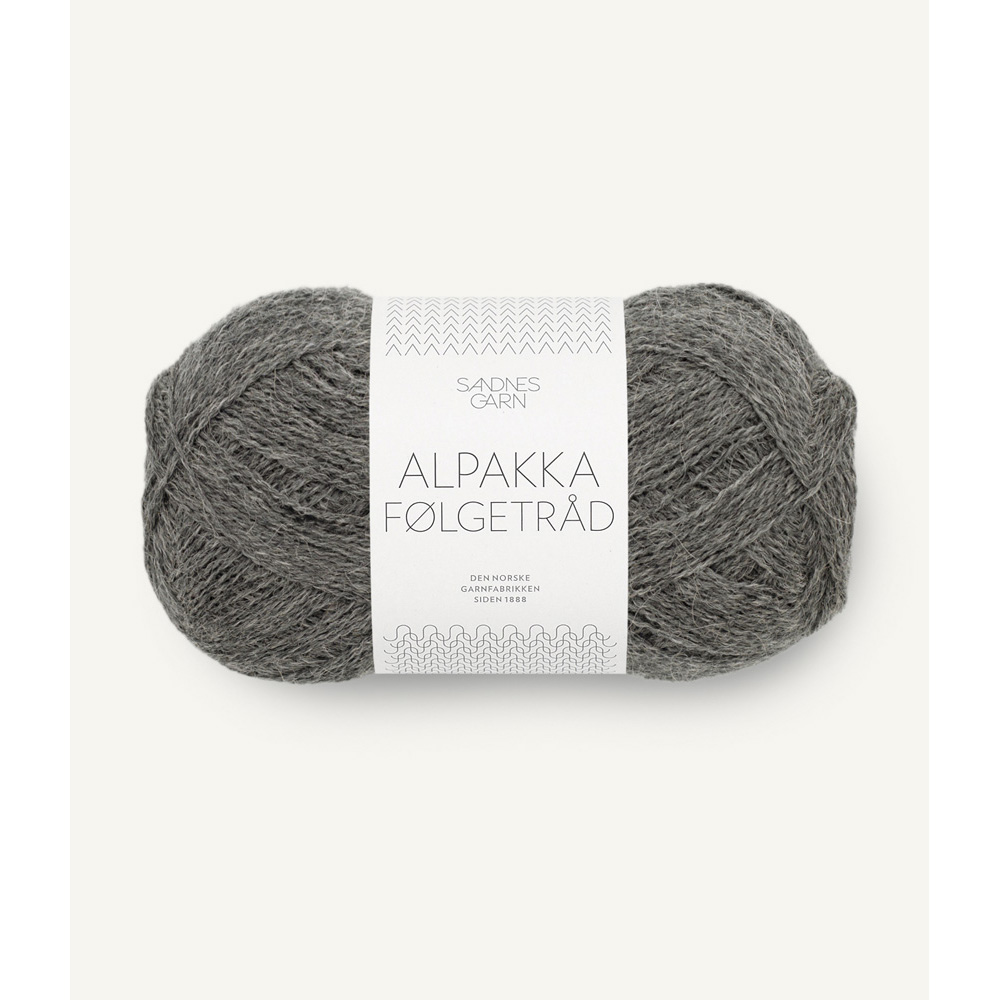 Wolle Sandnes Garn mork gramelert Alpakka Folgetrad 400m 50g