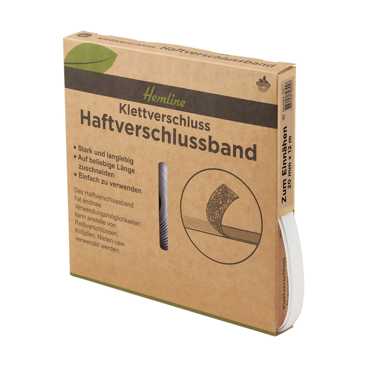 Klettverschluß zum Einnähen 20mm x 12m weiß 1 St