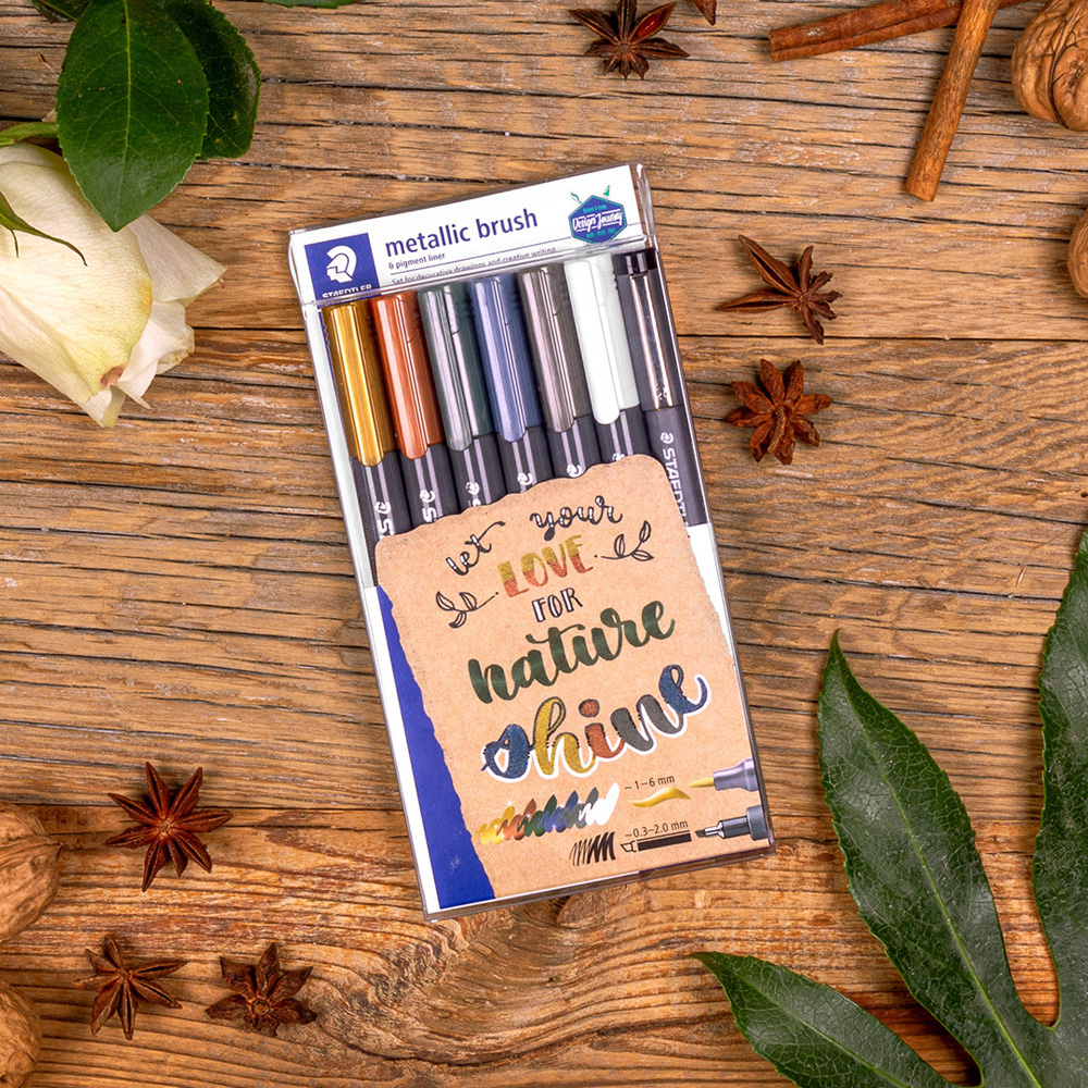 Marker-Set metallic brush 6 St verschiedene Farben & 1 pigment Liner