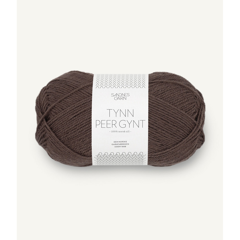 Wolle Sandnes Garn mork sjokolade Tynn Peer Gynt 205m 50g